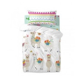 Set di copripiumino HappyFriday Moshi Moshi Cute Llamas Multicolore Culla Neonato 2 Pezzi