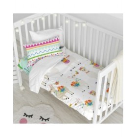 Set di copripiumino HappyFriday Moshi Moshi Cute Llamas Multicolore Culla Neonato 2 Pezzi
