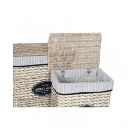 Cesto per i Panni Sporchi Home ESPRIT Bianco Marrone Nero Grigio Naturale vimini Shabby Chic 47 x 35 x 55 cm 5 Pezzi