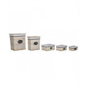 Cesto per i Panni Sporchi Home ESPRIT Bianco Marrone Nero Grigio Naturale vimini Shabby Chic 47 x 35 x 55 cm 5 Pezzi