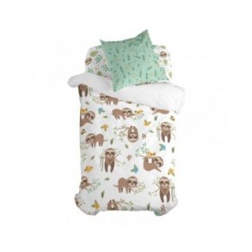 Set di copripiumino HappyFriday Moshi Moshi Happy Sloth Multicolore Singolo 2 Pezzi