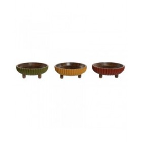 Centrotavola Home ESPRIT Giallo Verde Corallo Coloniale 25 x 25 x 9 cm (3 Unità)
