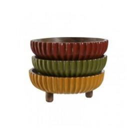 Centrotavola Home ESPRIT Giallo Verde Corallo Coloniale 25 x 25 x 9 cm (3 Unità)