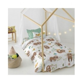 Set di copripiumino HappyFriday Moshi Moshi Happy Sloth Multicolore Singolo 2 Pezzi