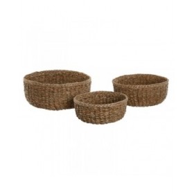 Set di Cestini Home ESPRIT Naturale Fibra naturale Boho 30 x 30 x 13 cm (3 Pezzi)