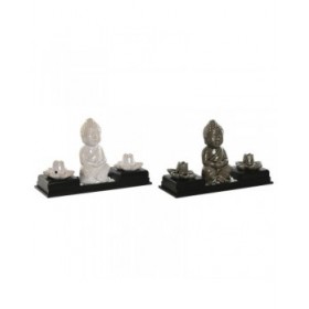 Bruciatore Home ESPRIT Ceramica Legno MDF Buddha 24 x 8 x 14 cm (2 Unità)