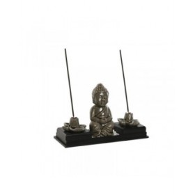 Bruciatore Home ESPRIT Ceramica Legno MDF Buddha 24 x 8 x 14 cm (2 Unità)