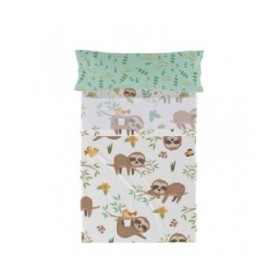 Set di Lenzuola HappyFriday Moshi Moshi Happy sloth Multicolore Singolo 2 Pezzi