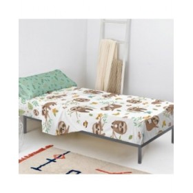 Set di Lenzuola HappyFriday Moshi Moshi Happy sloth Multicolore Singolo 2 Pezzi