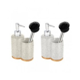 Portasapone Home ESPRIT Beige Grigio Argentato Bambù Acciaio inossidabile Dolomite 11,5 x 6,5 x 18,5 cm (2 Unità)