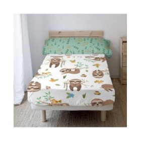 Set di Lenzuola HappyFriday Moshi Moshi Happy sloth Multicolore Singolo 2 Pezzi