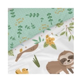 Set di Lenzuola HappyFriday Moshi Moshi Happy sloth Multicolore Singolo 2 Pezzi