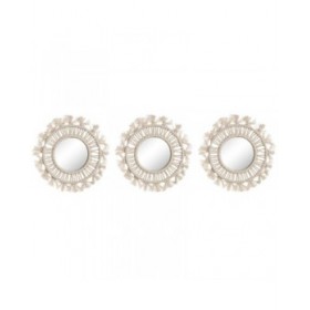 Set di Specchi Home ESPRIT Bianco Boho 20 x 1 x 20 cm (3 Pezzi)