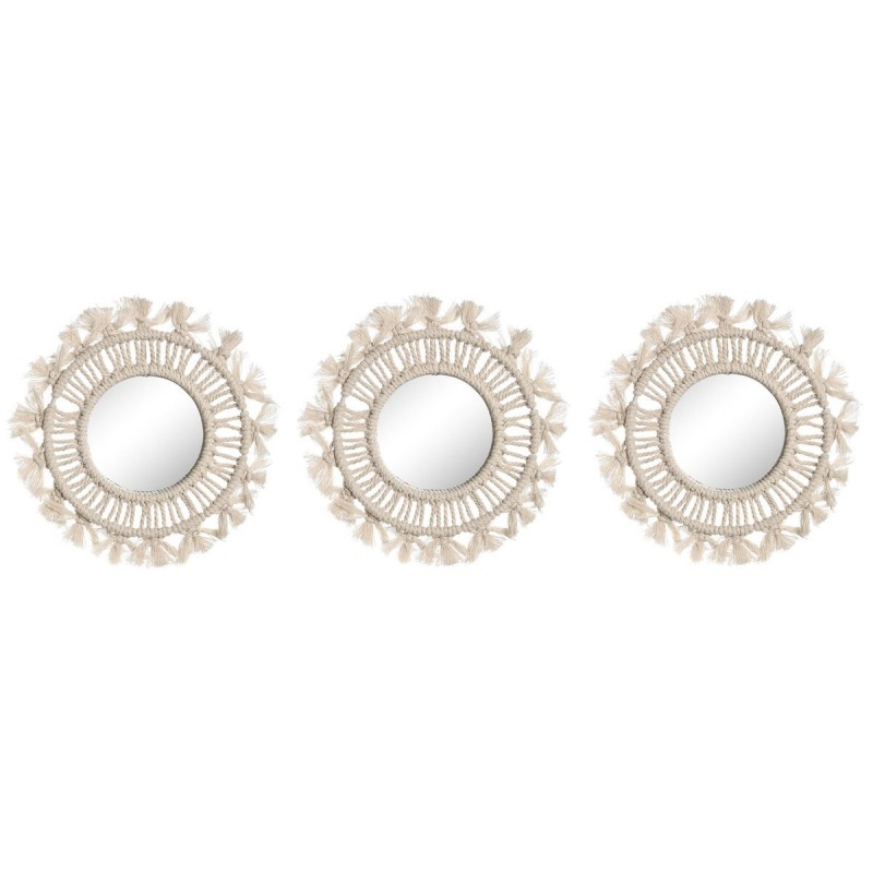 Set di Specchi Home ESPRIT Bianco Boho 20 x 1 x 20 cm (3 Pezzi)