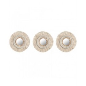 Set di Specchi Home ESPRIT Bianco Boho 20 x 1 x 20 cm (3 Pezzi)