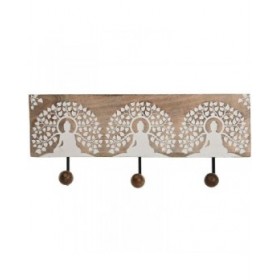 Appendiabiti da parete Home ESPRIT Bianco Nero Naturale Metallo Legno di mango Buddha 38 x 5 x 16 cm