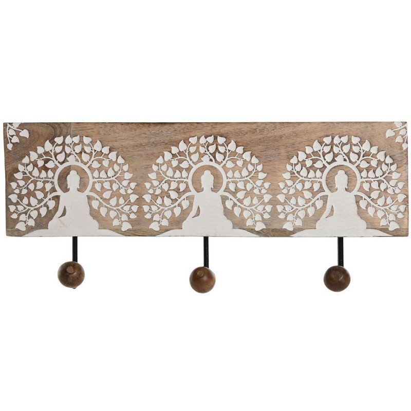 Appendiabiti da parete Home ESPRIT Bianco Nero Naturale Metallo Legno di mango Buddha 38 x 5 x 16 cm