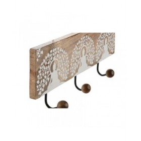 Appendiabiti da parete Home ESPRIT Bianco Nero Naturale Metallo Legno di mango Buddha 38 x 5 x 16 cm