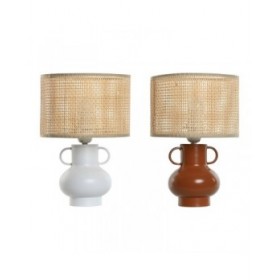 Lampada da tavolo Home ESPRIT Bianco Naturale Terracotta Metallo Bambù 50 W 220 V 22 x 22 x 33 cm (2 Unità)