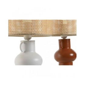 Lampada da tavolo Home ESPRIT Bianco Naturale Terracotta Metallo Bambù 50 W 220 V 22 x 22 x 33 cm (2 Unità)