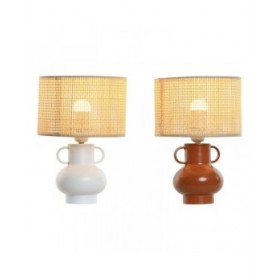 Lampada da tavolo Home ESPRIT Bianco Naturale Terracotta Metallo Bambù 50 W 220 V 22 x 22 x 33 cm (2 Unità)