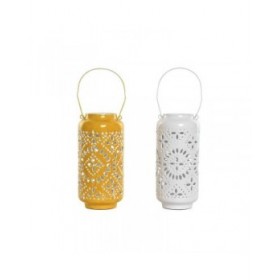 Portacandele Home ESPRIT Giallo Bianco Ferro 15 x 15 x 33 cm (2 Unità)