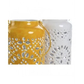 Portacandele Home ESPRIT Giallo Bianco Ferro 15 x 15 x 33 cm (2 Unità)