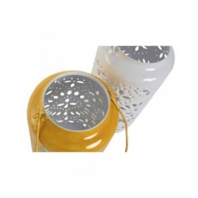 Portacandele Home ESPRIT Giallo Bianco Ferro 15 x 15 x 33 cm (2 Unità)
