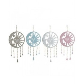 Decorazione pensile Home ESPRIT Azzurro Bianco Grigio Rosa Ferro Luna Sole 33 x 1 x 77 cm (4 Unità)
