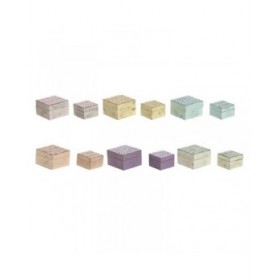 Scatola-Portagioie Home ESPRIT Multicolore Legno di mango 10 x 10 x 6 cm (2 Pezzi) (6 Unità)