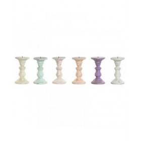 Candelabro Home ESPRIT Giallo Azzurro Verde Rosa Metallo Legno di mango Shabby Chic 10 x 10 x 18 cm