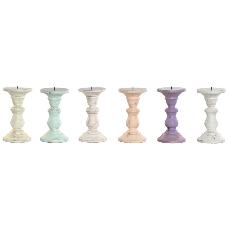 Candelabro Home ESPRIT Giallo Azzurro Verde Rosa Metallo Legno di mango Shabby Chic 10 x 10 x 18 cm