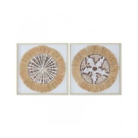 Tela Home ESPRIT Bianco Naturale Boho 60 x 3 x 60 cm (2 Unità)