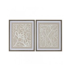 Tela Home ESPRIT Bianco Beige Foglia della pianta Città 50 x 4 x 60 cm (2 Unità)