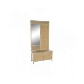Appendiabiti con specchio Home ESPRIT Naturale Rattan Legno di paulownia Specchio 92 x 40 x 181 cm