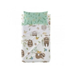 Set di Lenzuola HappyFriday Moshi Moshi Happy sloth Multicolore Culla Neonato 2 Pezzi