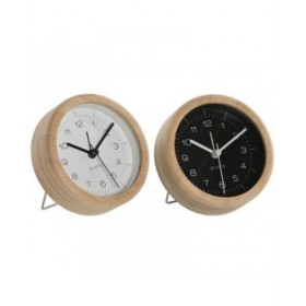 Orologio da Tavolo Home ESPRIT Bianco Nero Bambù 10 x 4,3 x 10 cm (2 Unità)
