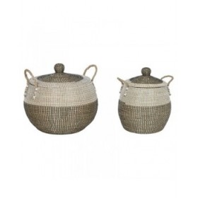 Set di Cestini Home ESPRIT Bianco Nero Naturale 45 x 45 x 48 cm (2 Pezzi)