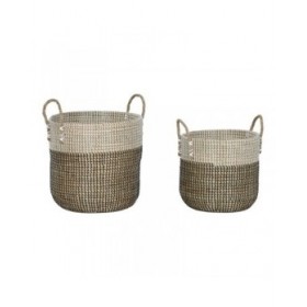Set di Cestini Home ESPRIT Bianco Nero Naturale 44 x 44 x 49 cm (2 Pezzi)
