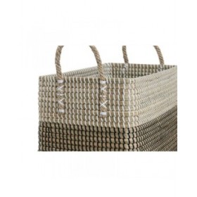 Set di Cestini Home ESPRIT Bianco Nero Naturale Erba di mare Boho 44 x 25 x 38 cm (2 Pezzi)