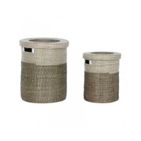 Set di Cestini Home ESPRIT Bianco Nero Naturale Erba di mare 44 x 44 x 51 cm (2 Pezzi)