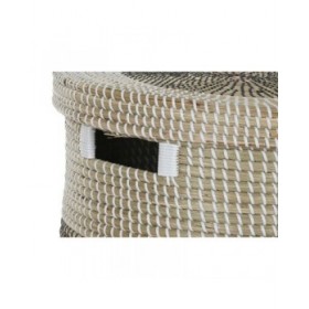 Set di Cestini Home ESPRIT Bianco Nero Naturale Erba di mare 44 x 44 x 51 cm (2 Pezzi)