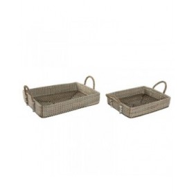 Set di Vassoi Home ESPRIT Naturale Marrone Chiaro Città 41 x 32 x 16 cm (2 Unità)