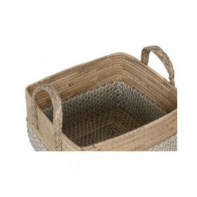 Set di Cestini Home ESPRIT Bianco Naturale Marrone Chiaro PVC Erba di mare Juncus 43 x 38 x 36 cm (2 Pezzi)