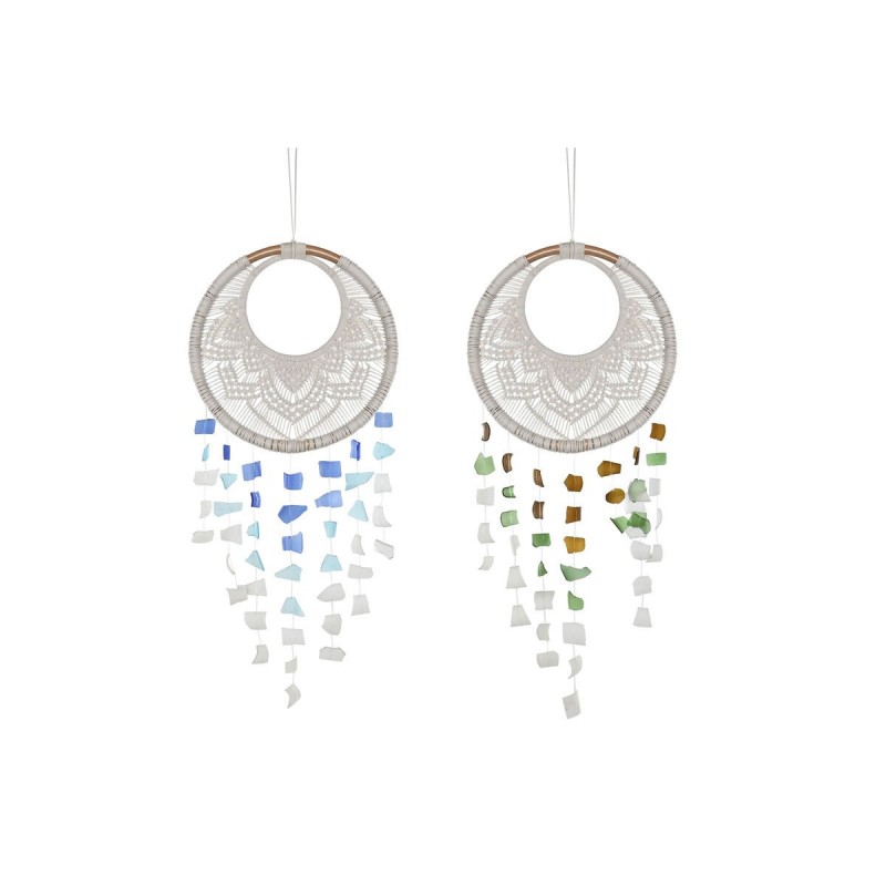Decorazione pensile Home ESPRIT Azzurro Bianco Marrone Boho Macramé (2 Unità) (12 Unità)