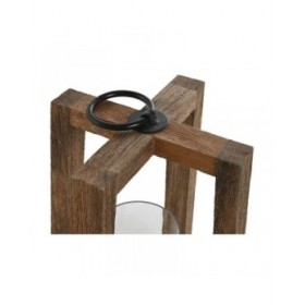 Portacandele Home ESPRIT Marrone Naturale Cristallo Legno di mango 25 x 25 x 35 cm