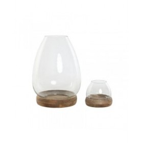 Portacandele Home ESPRIT Marrone Naturale Cristallo Legno di mango 30 x 30 x 40 cm (2 Unità)