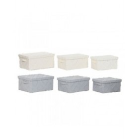 Set di Scatole Decorative Home ESPRIT Grigio Crema 40 x 30 x 20 cm 3 Pezzi (2 Unità)