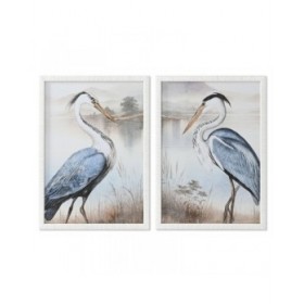 Quadro Home ESPRIT Azzurro Bianco Uccello Orientale 50 x 2,5 x 70 cm (2 Unità)