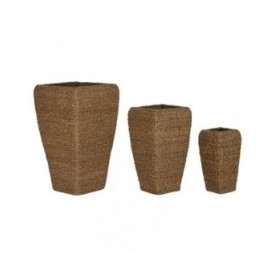 Set di vasi da fiori Home ESPRIT Naturale Metallo Fibra naturale 40 x 40 x 70 cm (3 Pezzi)